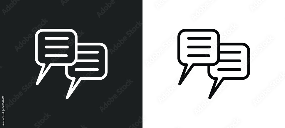 chat message icon isolated in white and black colors. chat message outline vector icon from communications collection for web, mobile apps and ui.