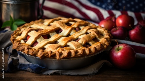 Labor day cake berry pie in the color of the American flag. Independence Day, Memorial Day patriotic desserts in American flag colors