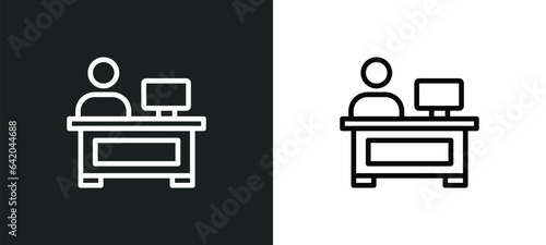 news anchor icon isolated in white and black colors. news anchor outline vector icon from communications collection for web, mobile apps and ui.
