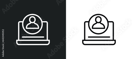 distance teacher icon isolated in white and black colors. distance teacher outline vector icon from e learning and education collection for web, mobile apps and ui.