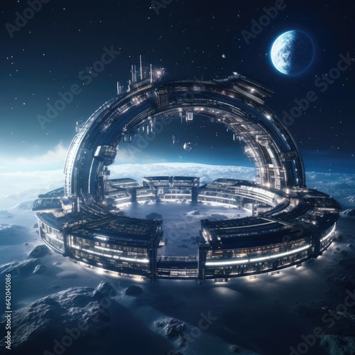 A large circular space station in space