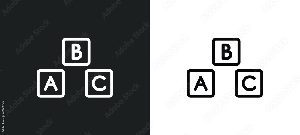 baby abc cubes icon isolated in white and black colors. baby abc cubes outline vector icon from education collection for web, mobile apps and ui.