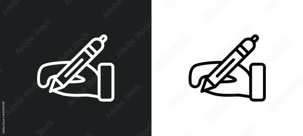 write by hand icon isolated in white and black colors. write by hand outline vector icon from education collection for web, mobile apps and ui. write by hand icon isolated in white and black colors. write by hand outline vector icon from education collection for web, mobile apps and ui.