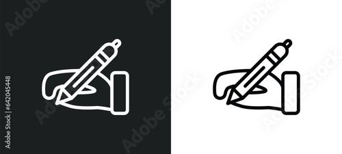 write by hand icon isolated in white and black colors. write by hand outline vector icon from education collection for web, mobile apps and ui.
