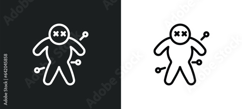 voodoo doll icon isolated in white and black colors. voodoo doll outline vector icon from magic collection for web, mobile apps and ui.