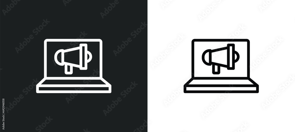 online marketing icon isolated in white and black colors. online marketing outline vector icon from marketing collection for web, mobile apps and ui. online marketing icon isolated in white and black colors. online marketing outline vector icon from marketing collection for web, mobile apps and ui.