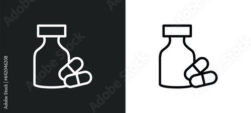 pills jar icon isolated in white and black colors. pills jar outline vector icon from medical collection for web, mobile apps and ui.