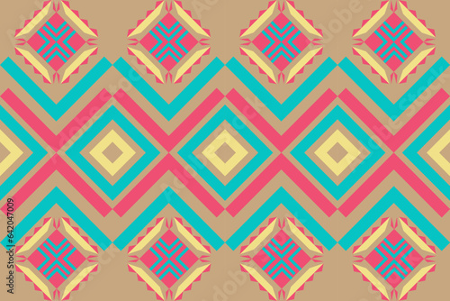 Abstract ethnic aztec geometric pattern design for background.Ethnic ikat geometric pattern for vibrant color.Colorful geometric embroidery for textiles,fabric,clothing,background,batik,knitwear
