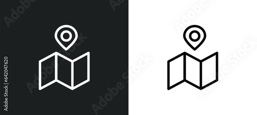 folded map with placeholder icon isolated in white and black colors. folded map with placeholder outline vector icon from nautical collection for web, mobile apps and ui.