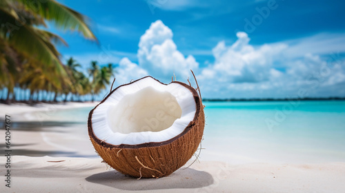 A Lone Coconut Rests Gently on the Sun-Kissed Sands of a Serene Seaside Paradise