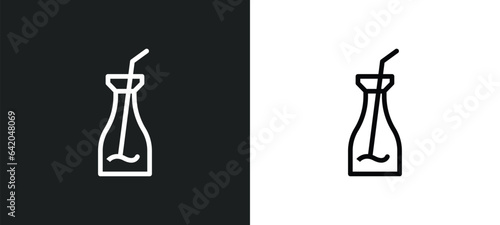 juice bottle with straw icon isolated in white and black colors. juice bottle with straw outline vector icon from party collection for web, mobile apps and ui.