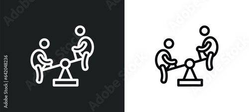 children on teeter totter icon isolated in white and black colors. children on teeter totter outline vector icon from people collection for web, mobile apps and ui.