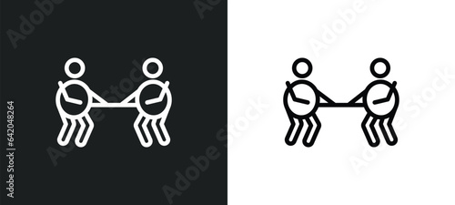 tug of war icon isolated in white and black colors. tug of war outline vector icon from people collection for web, mobile apps and ui.