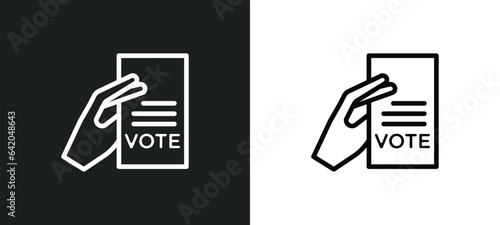 hand holding vote paper icon isolated in white and black colors. hand holding vote paper outline vector icon from political collection for web, mobile apps and ui.