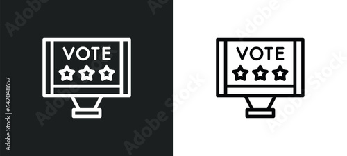 political publicity on monitor screen icon isolated in white and black colors. political publicity on monitor screen outline vector icon from political collection for web, mobile apps and ui.