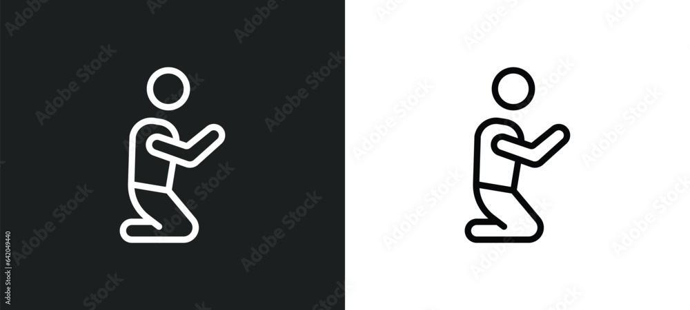 muslim man praying icon isolated in white and black colors. muslim man praying outline vector icon from religion collection for web, mobile apps and ui.