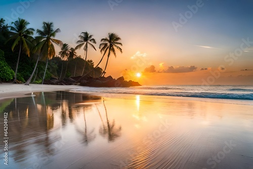 Tropical beach scene during twilight. © Rao Saad Ishfaq