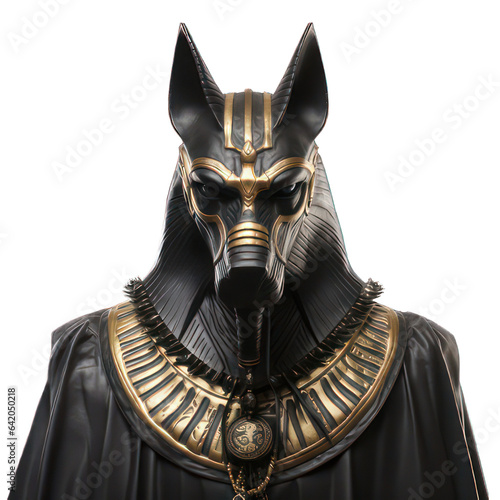 Black anubis statue with golden jewellry isolated on white created with Generative AI