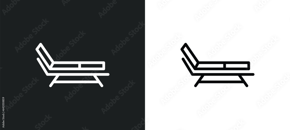 beach chair icon isolated in white and black colors. beach chair outline vector icon from summer collection for web, mobile apps and ui. beach chair icon isolated in white and black colors. beach chair outline vector icon from summer collection for web, mobile apps and ui.