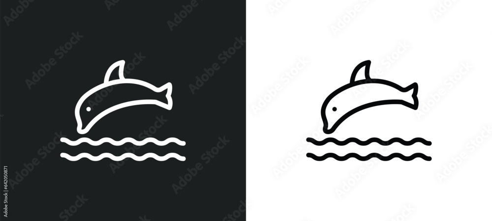 jumping dolphin icon isolated in white and black colors. jumping dolphin outline vector icon from summer collection for web, mobile apps and ui. jumping dolphin icon isolated in white and black colors. jumping dolphin outline vector icon from summer collection for web, mobile apps and ui.