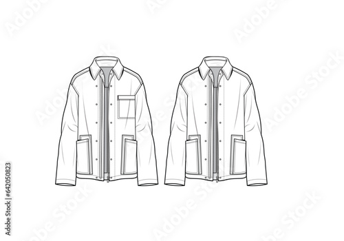 vector denim jacket, flat sketch western jacket