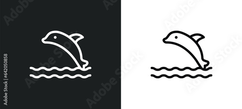 Fototapeta Naklejka Na Ścianę i Meble -  dolphin on water waves icon isolated in white and black colors. dolphin on water waves outline vector icon from summer collection for web, mobile apps and ui.