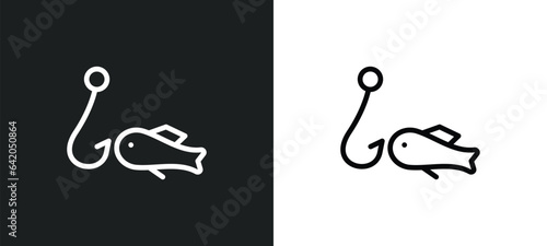 fish and hook icon isolated in white and black colors. fish and hook outline vector icon from summer collection for web, mobile apps ui.