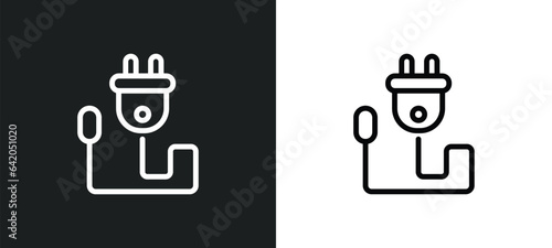plug with circular cable icon isolated in white and black colors. plug with circular cable outline vector icon from technology collection for web, mobile apps and ui.