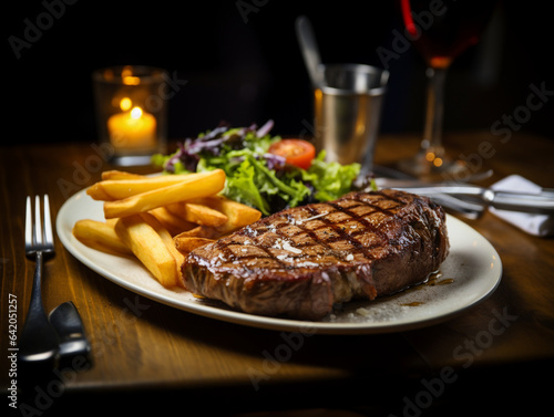 Steak with Fries and salat