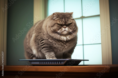 A photo of very fat cat on weight scale © Kalim