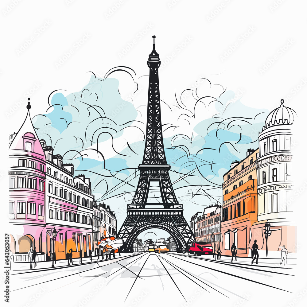 A Sketch Of The Eiffel Tower At Paris