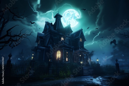 Haunted House Lightning beams. Blue moon © Denis