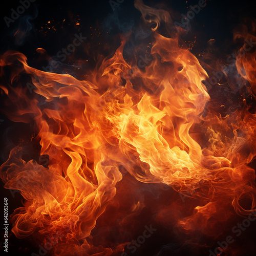 Fire flames on a black background, ai technology © Rashid