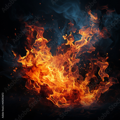 Fire flames on a black background, ai technology