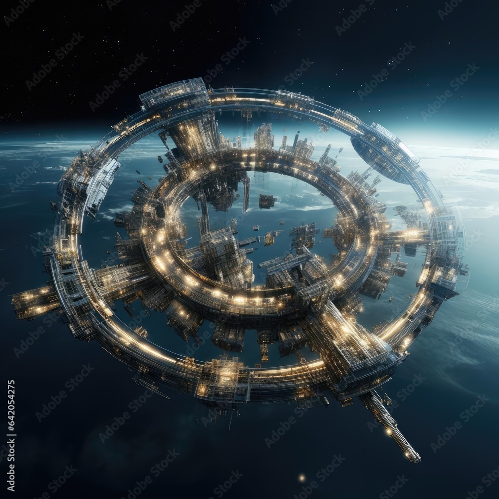 A large circular space station in space