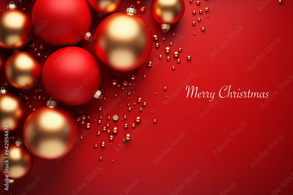 Beautiful red Christmas background with baubles on the Christmas tree or decorations with the words Beautiful red Christmas background with baubles on the Christmas tree or decorations with the words