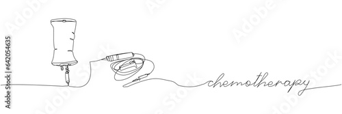 Chemotherapy, Saline Bottle, catheter, syringe, injection, drop counter, Medical Dropper one line art. Continuous line drawing of , anesthesia, surgery with inscription, lettering, handwritten.