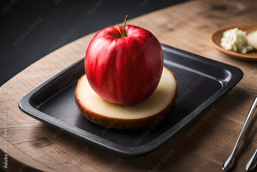 full red apple with its slice place in black tray with black transparent background full red apple with its slice place in black tray with black transparent background