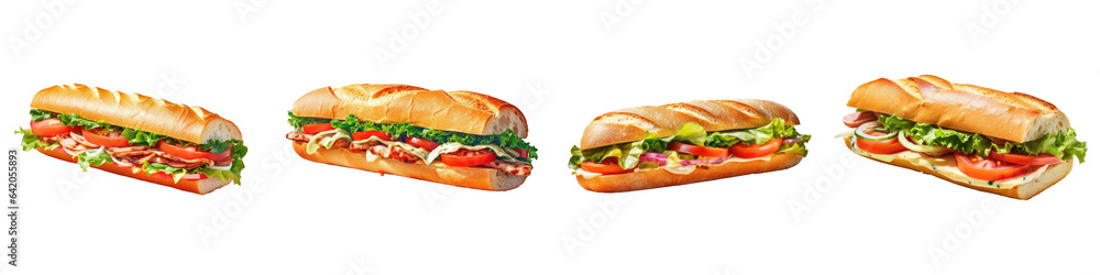 Baguette sandwich on a transparent background