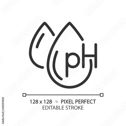 2D pixel perfect customizable ph balance black icon, isolated vector, haircare thin line simple illustration.