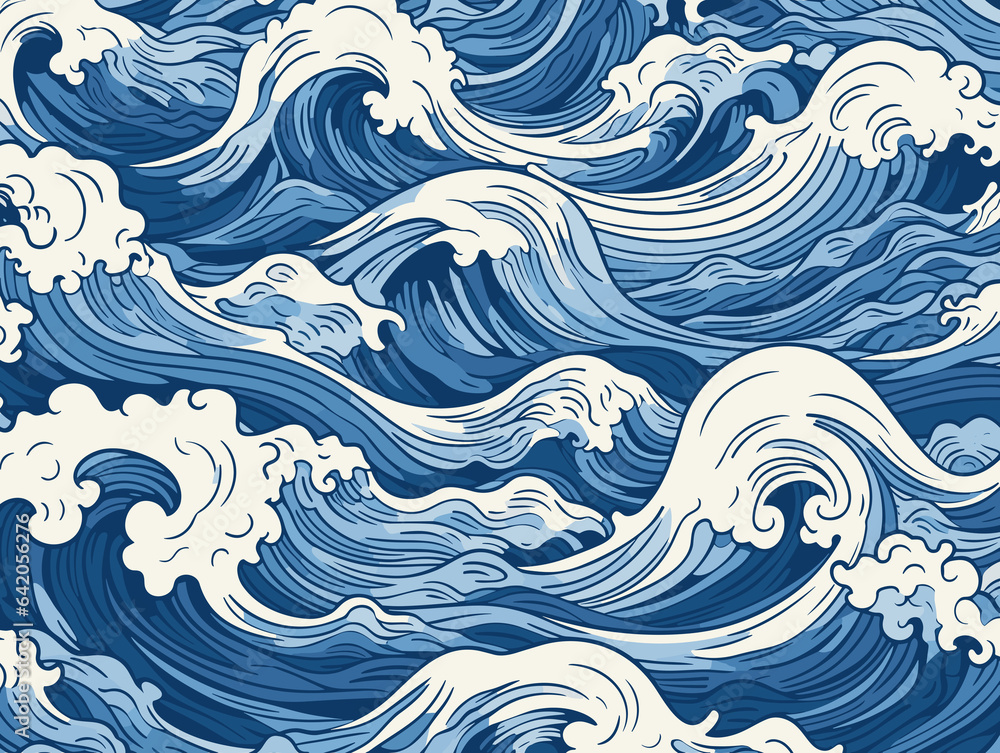 A Beautiful Blue Sea Wave Pattern Designed By Asian Artist And Illustrator A Beautiful Blue Sea Wave Pattern Designed By Asian Artist And Illustrator
