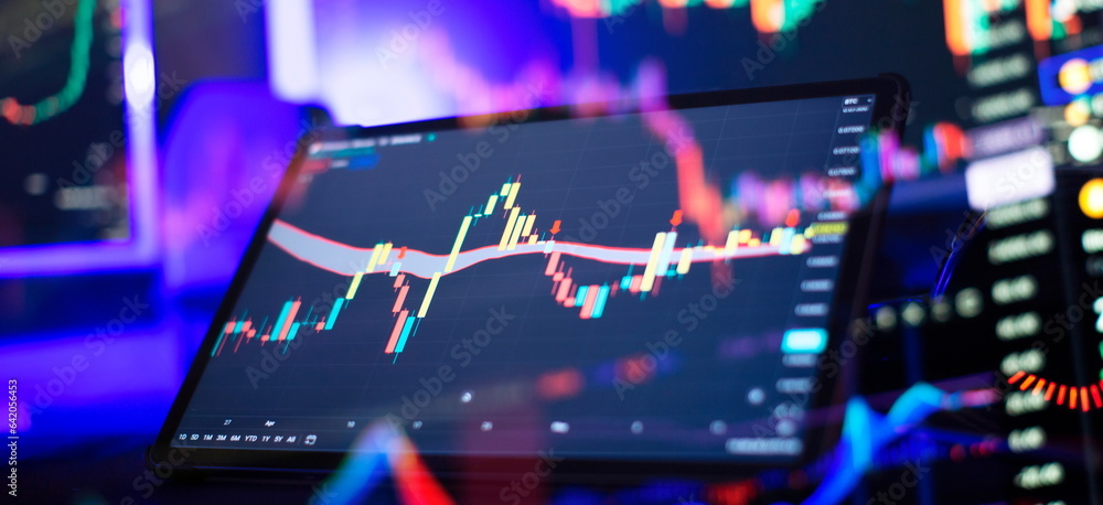 Stock market or forex trading graph and candlestick chart suitable for financial investment concept. Economy trends - obrazy, fototapety, plakaty 
