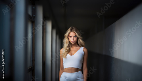 Blond female model in a beauty fashion shot wearing stylish clothes, attractive girl with a stylish lifestyle © Polarpx