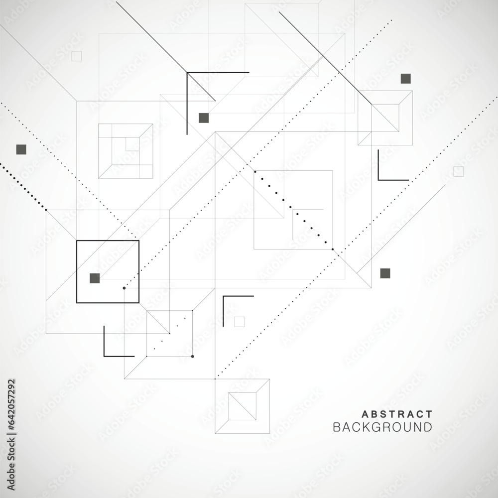 Digital geometric tech elements. Abstract vector isometric background. Sample connectin dots and lines