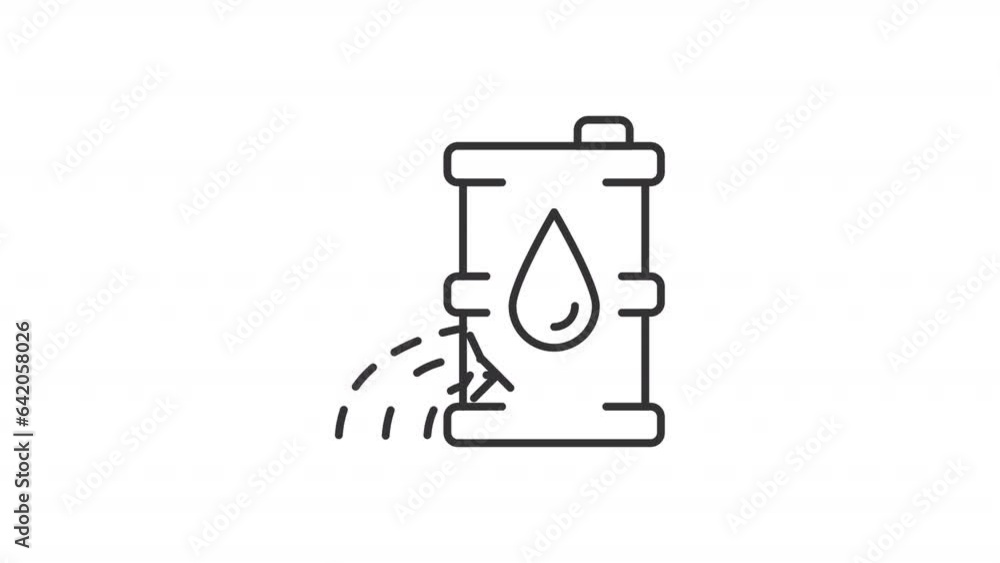Black simple thin linear animation of oil spill from barrel, HD video with transparent background, seamless loop 4K video representing oil industry. Black simple thin linear animation of oil spill from barrel, HD video with transparent background, seamless loop 4K video representing oil industry.