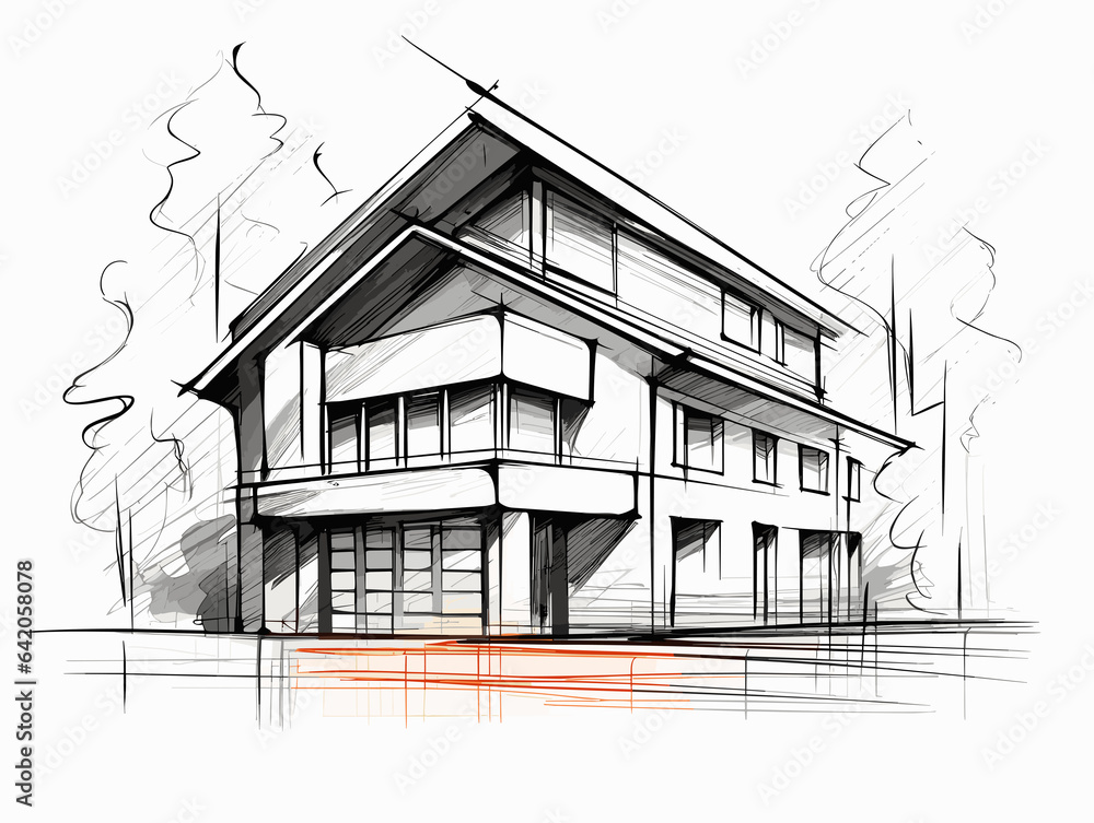 House Architecture Sketch Vector Illustration