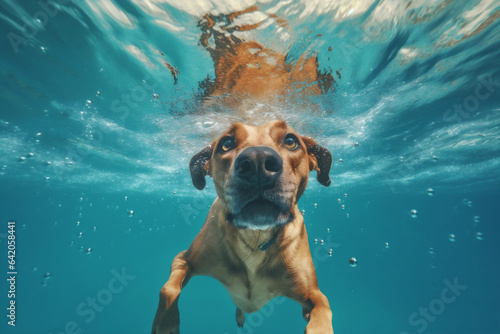 pool dog funny water underwater puppy fun vacation swimming snorkeling. Generative AI.