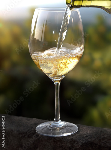 White wine being poured in the wineglass 32K Natural Light