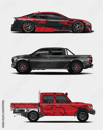 Car wrap design vector. Graphic abstract stripe racing background kit designs for wrap vehicle, race car, adventure and livery.