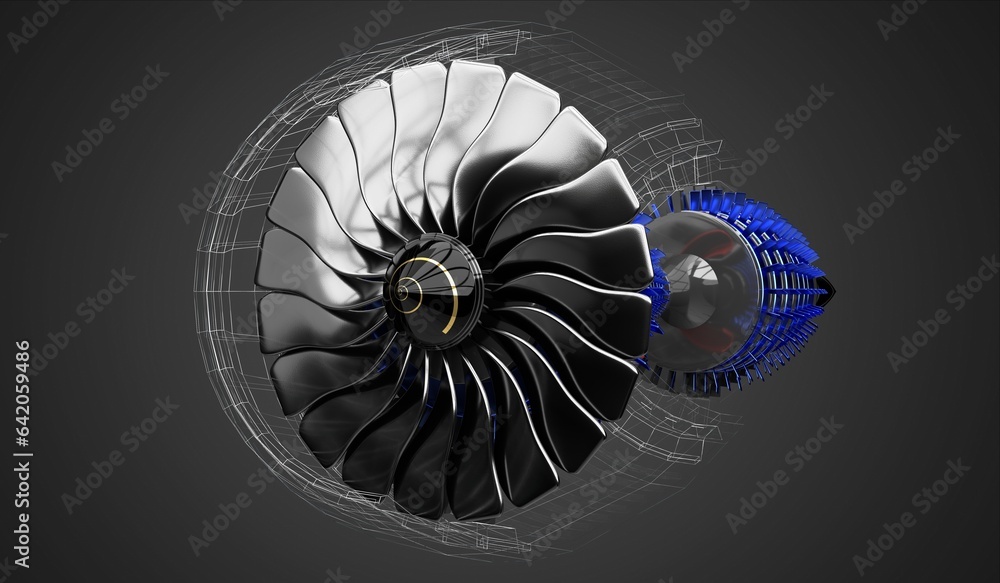 Obraz premium Jet engine inside - on grey background - 3D illustration